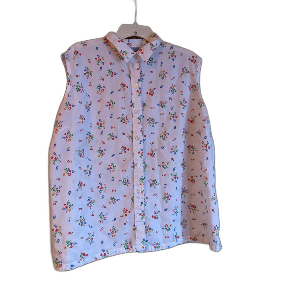 Vintage David Peet Floral Sleeveless Button Up Cottagecore Blouse Size Large